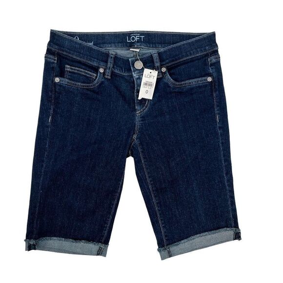The Loft Bermuda Denim Dark Wash Jean Roll Up Shorts - Picture 3 of 10